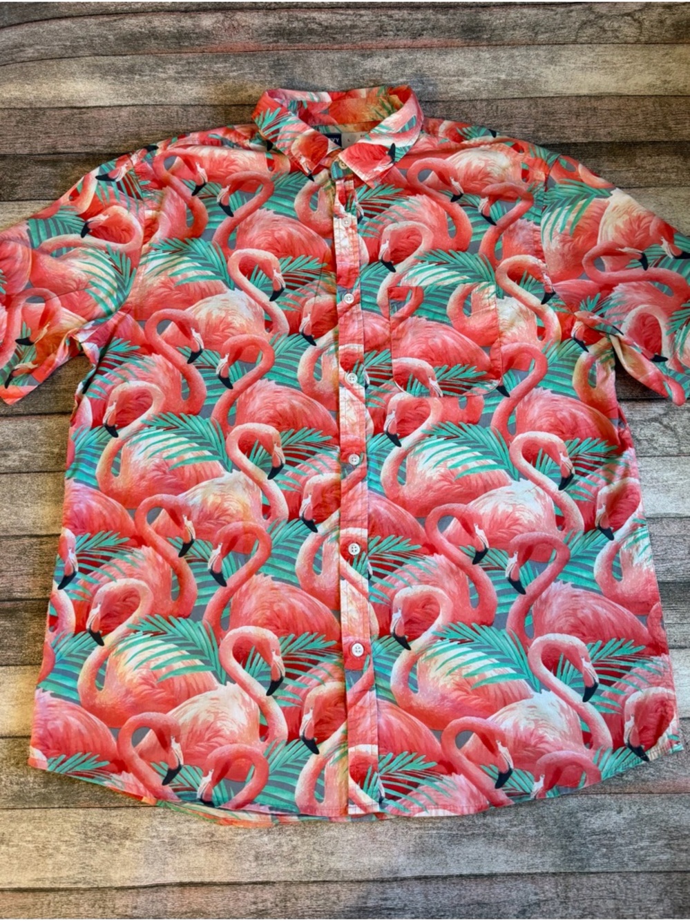 Old Navy Men's Short-Sleeve Flamingo Button-Down Shirt - Pink & Teal